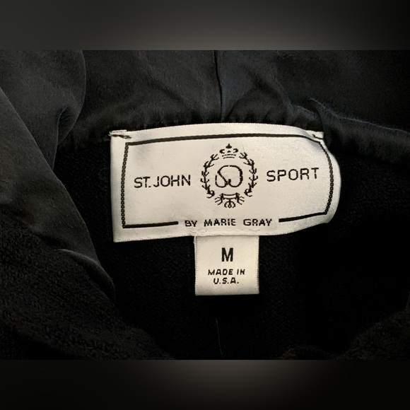 Women’s Medium St. John Sport Wool/Silk Gold Hardware Full Zip Hooded Sweater - Picture 7 of 16